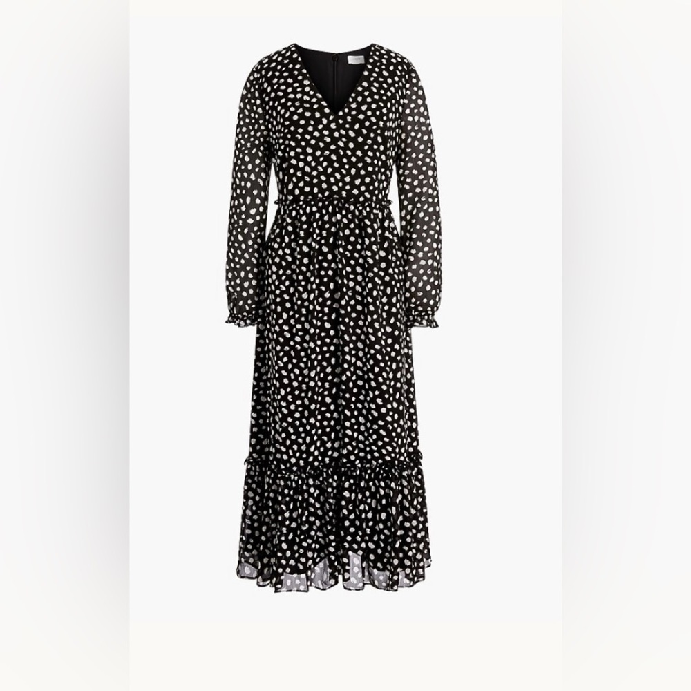 NWT J. Crew | Crinkle V Neck Midi Black and White Dress | Size S